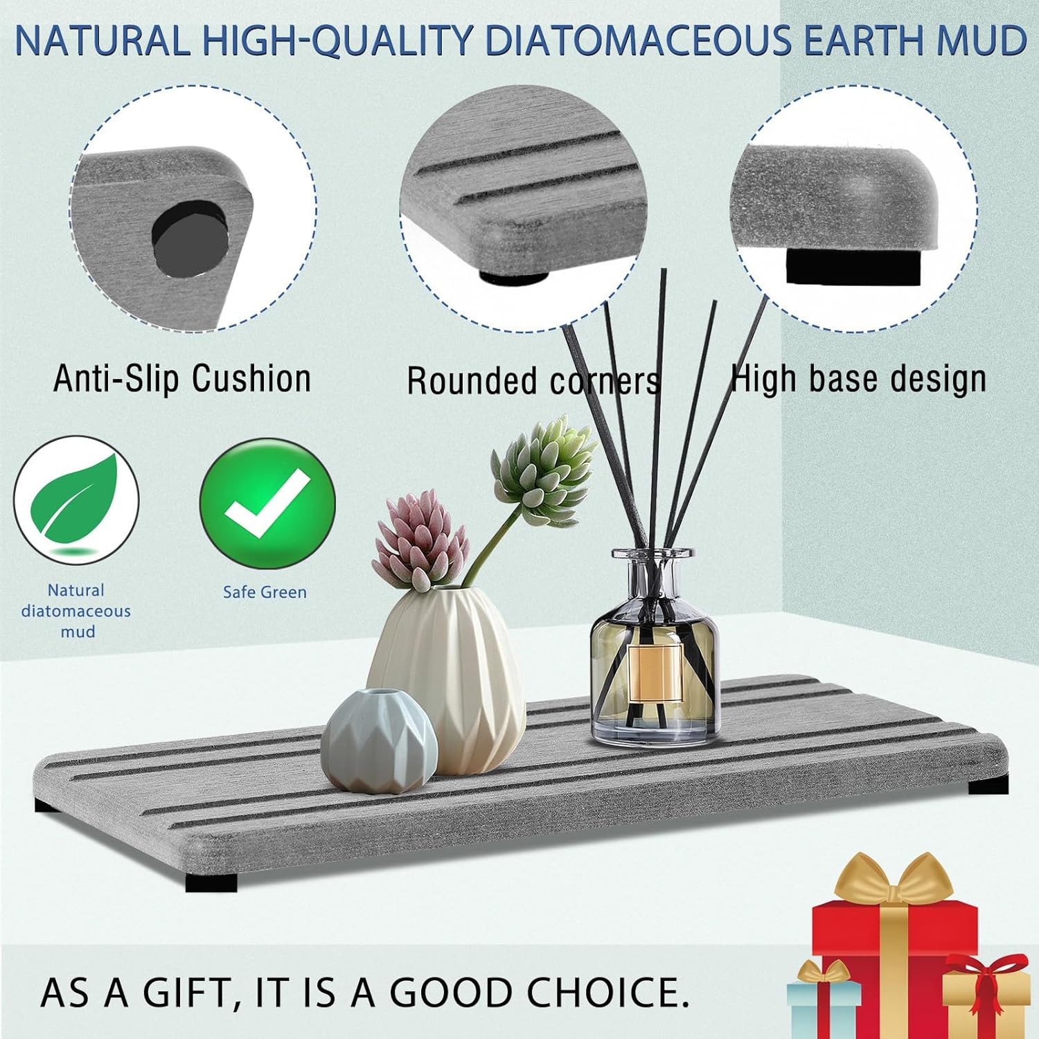 3PCS Water Absorbing Stone Tray, DryingNeat Diatomite Stone Sink Tray, Instant Dry Sink Coasters