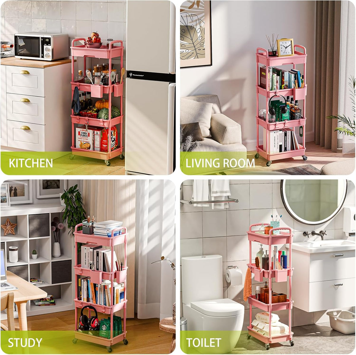 4 Tier Rolling Cart Organizer,Art Craft Diaper Bedside Snack Laundry Room Bathroom Organizer Narrow