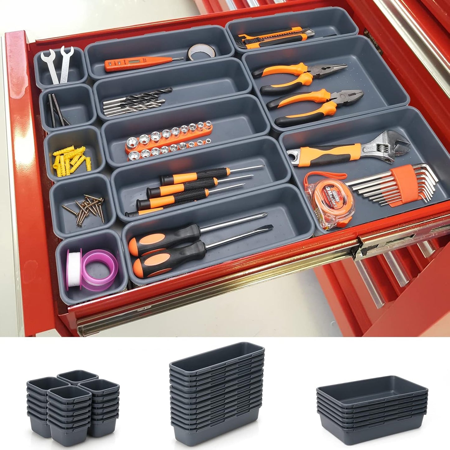 KeFanta 42 Pack Tool Box Organizer Tool Tray Dividers, Rolling Tool Chest Cart Cabinet Workbench