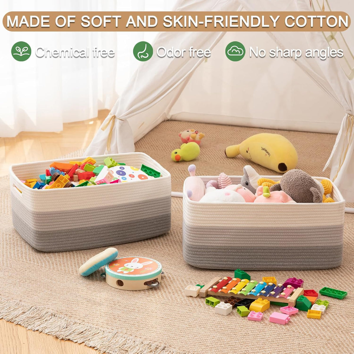 Large Storage Basket for Organizing, Woven Rope Basket for Shelves, Closet Organizer Bins for