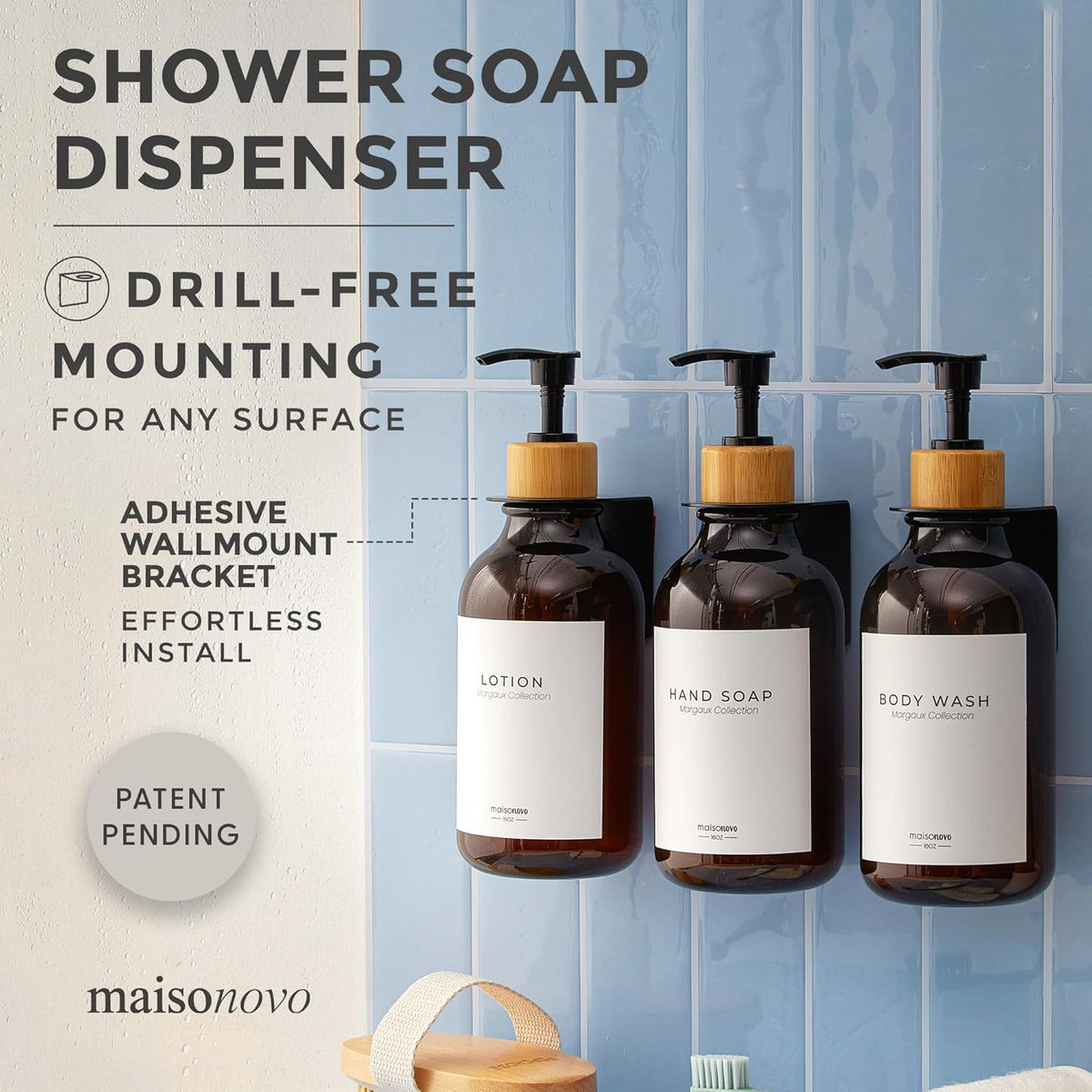 MaisoNovo Shampoo and Conditioner Dispenser - Shower Soap Dispenser Wall Mounted - 16.9 fl oz Set