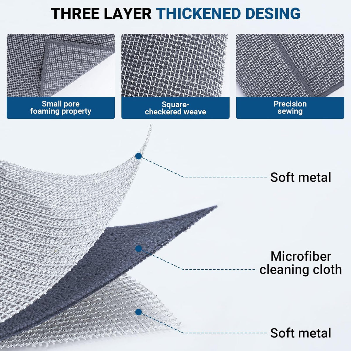 10 Pcs New Upgrade 3-Layer Non Scratch Wire Dishcloth,Wire Dishwashing Rag, Non-Scratch Wire