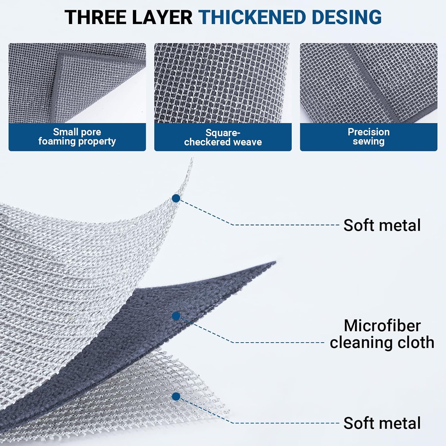 10 Pcs New Upgrade 3-Layer Non Scratch Wire Dishcloth,Wire Dishwashing Rag, Non-Scratch Wire