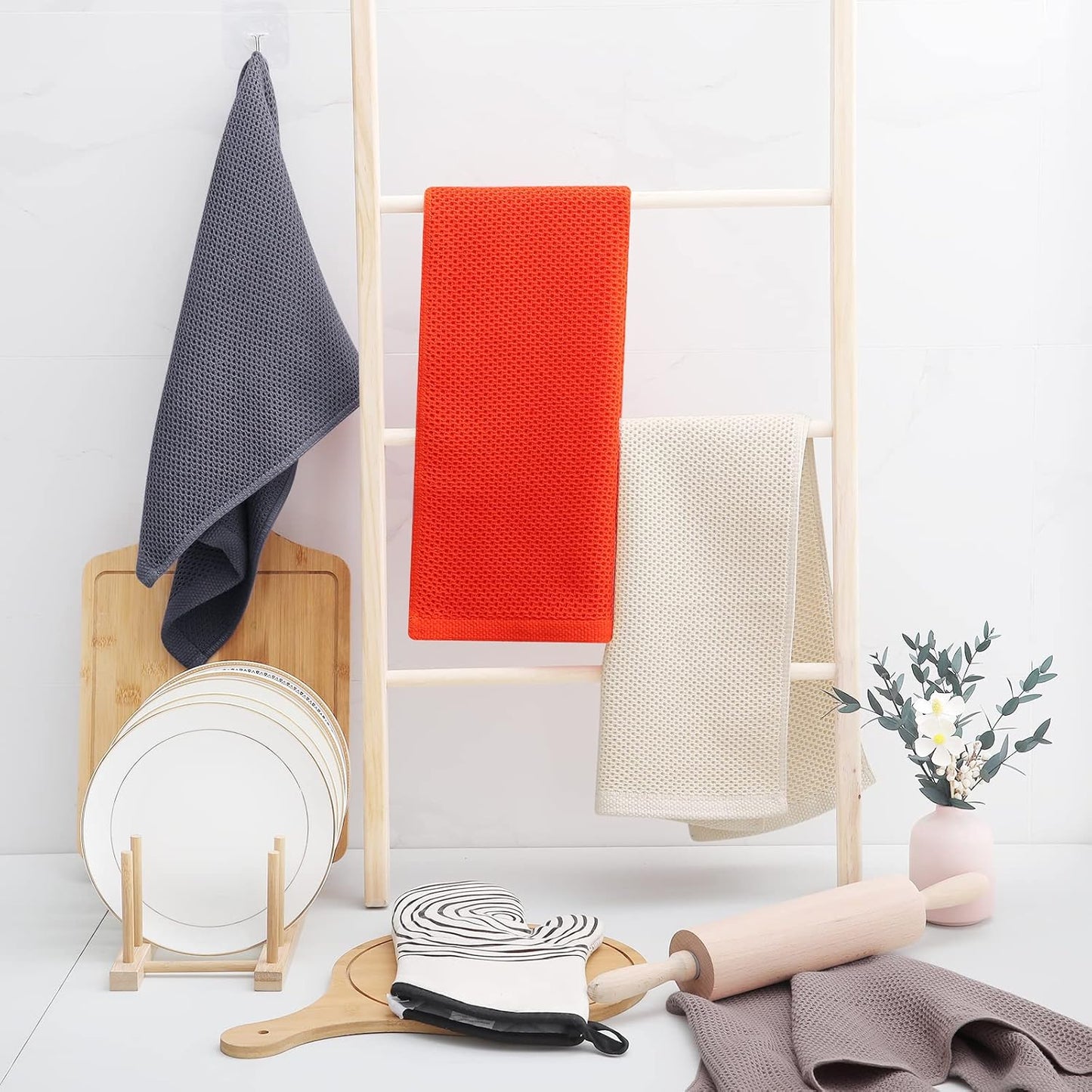 Homaxy 100% Cotton Waffle Weave Kitchen Dish Towels, Ultra Soft Absorbent Quick Drying Cleaning