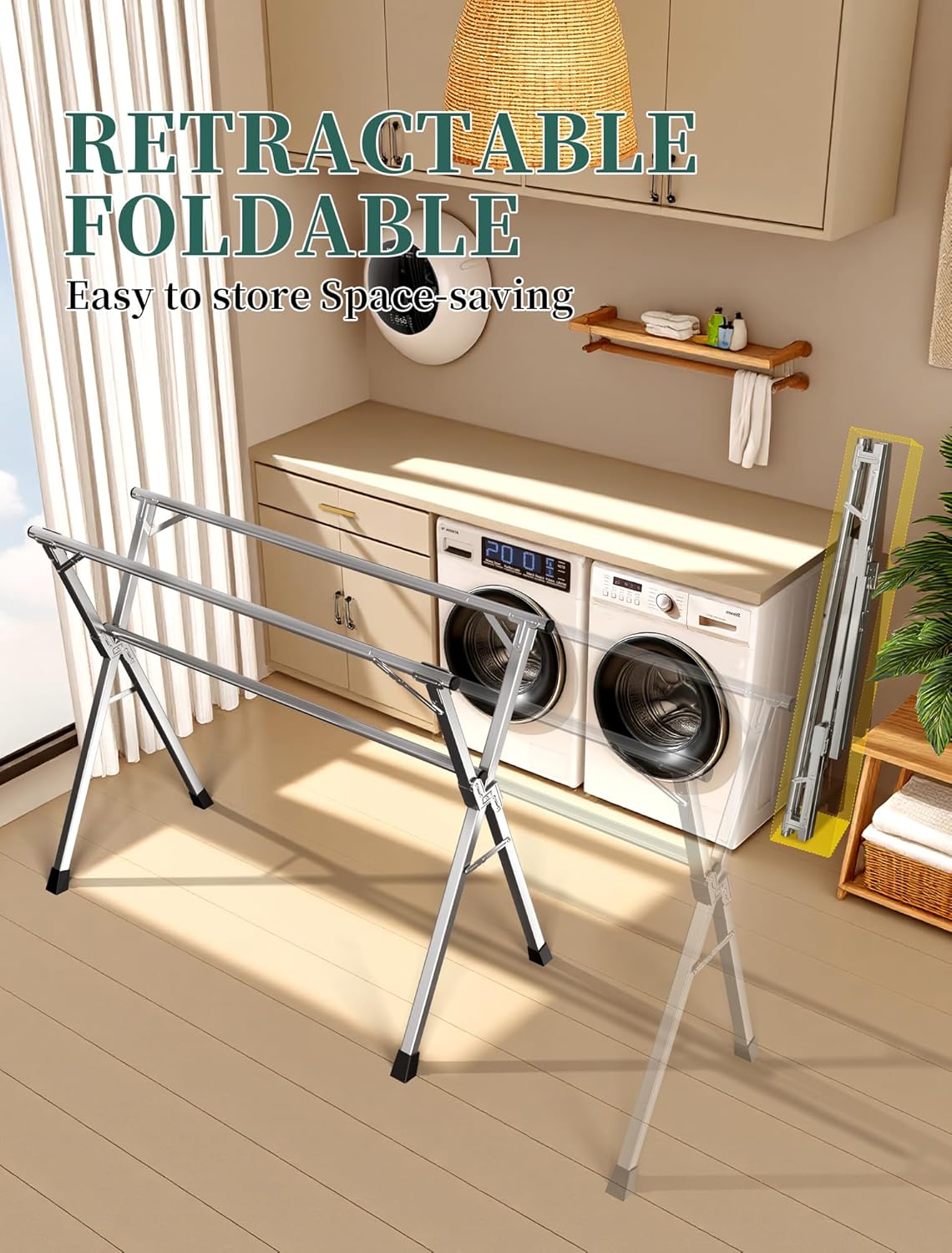 95 Inches Heavy - Duty Stainless Steel Folding Clothes Drying Rack - Indoor/Outdoor Use, Anti-Rust