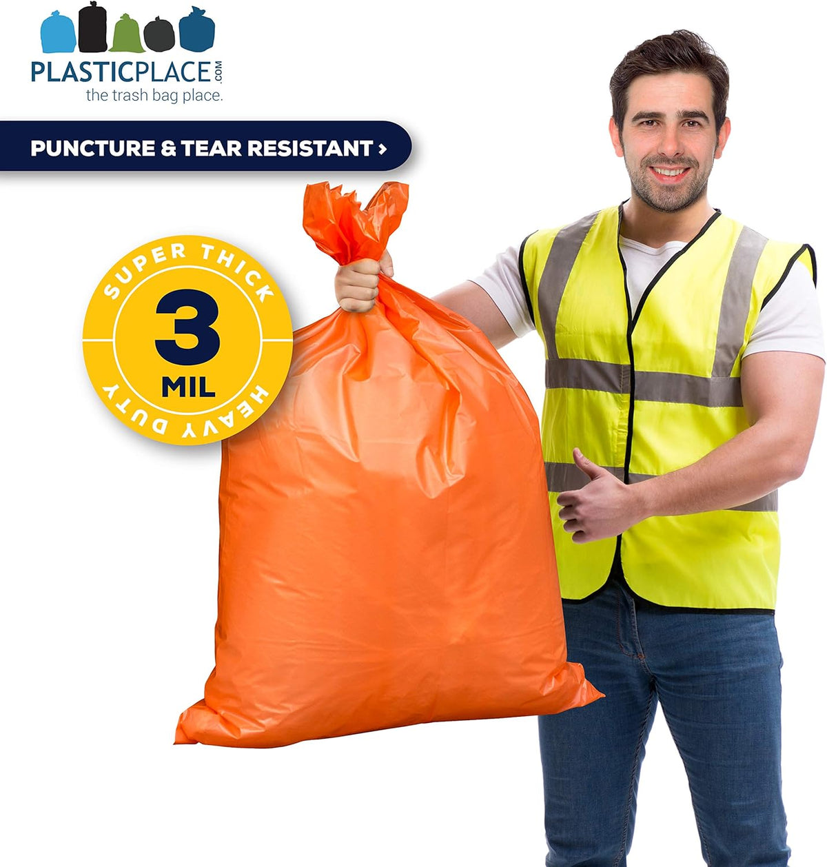 Plasticplace 42 Gallon Trash Bags |3.0 Mil | Orange Heavy Duty Contractor Trash Bags | 33" x 48"