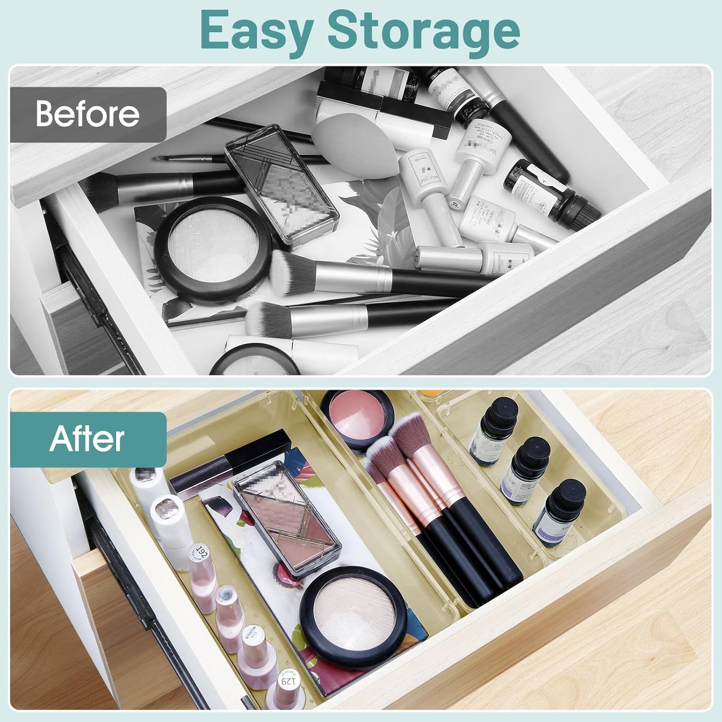 WOWBOX 25 PCS Plastic Drawer Organizer Set, 4 Sizes Desk Drawer Divider Organizers and Storage Bins