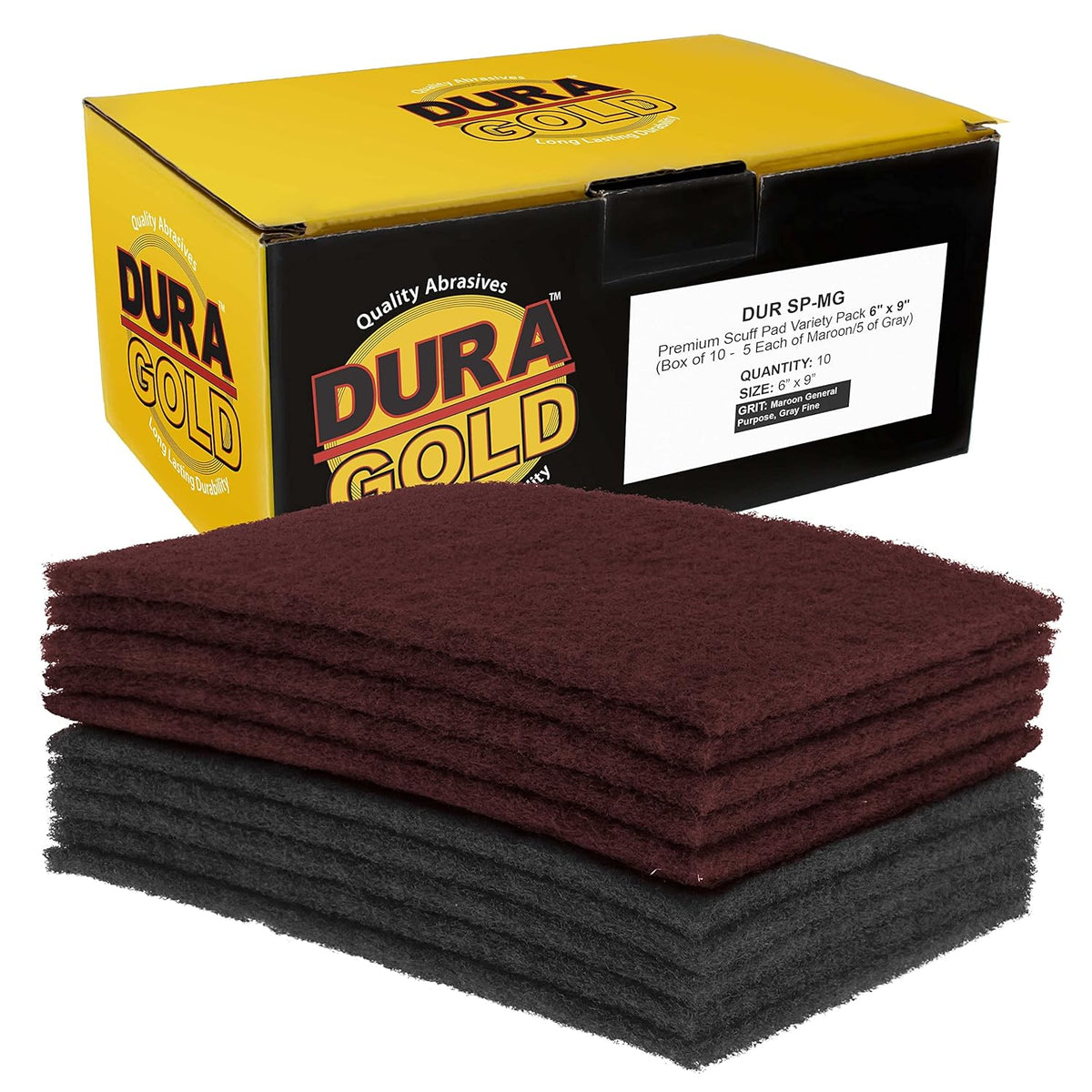 Dura-Gold Premium 6" x 9" Scuff Pads, 5 Each Maroon General Purpose & 5 Each Gray Ultra Fine