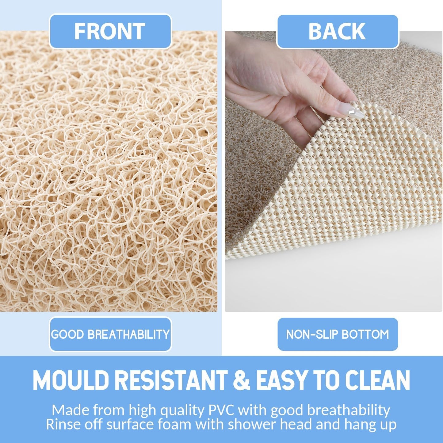 Non-Slip Bathtub Mat, Anti Slip Shower Mat, Fast Drying Bathtub Mats, Foot Scrubber Mat, Anti Slip