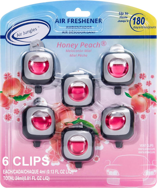 Air Jungles Honey Peach Scent Car Air Freshener Clip, 6 Vent Clips, 4ml Each, Long Lasting Air