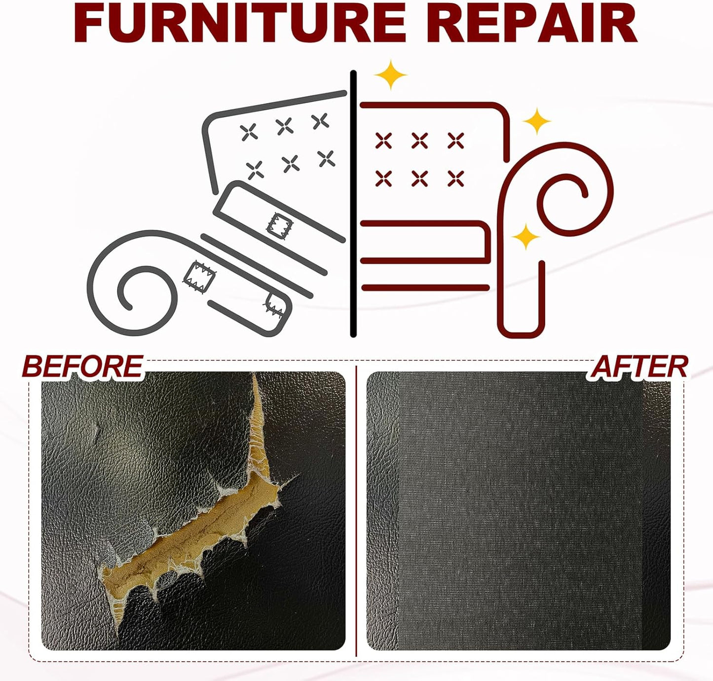 PATIKIL Leather Patches Tape for Furniture, 6.3 x 61 Inch Self Adhesive Vinyl Leather Repair Kit