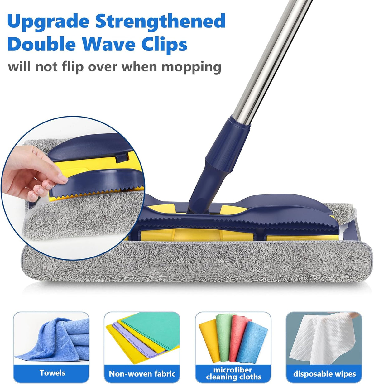 MEXERRIS Microfiber Flat Mop for Hardwood Laminate Tile Floor Cleaning: Stainless Steel Handle - 4
