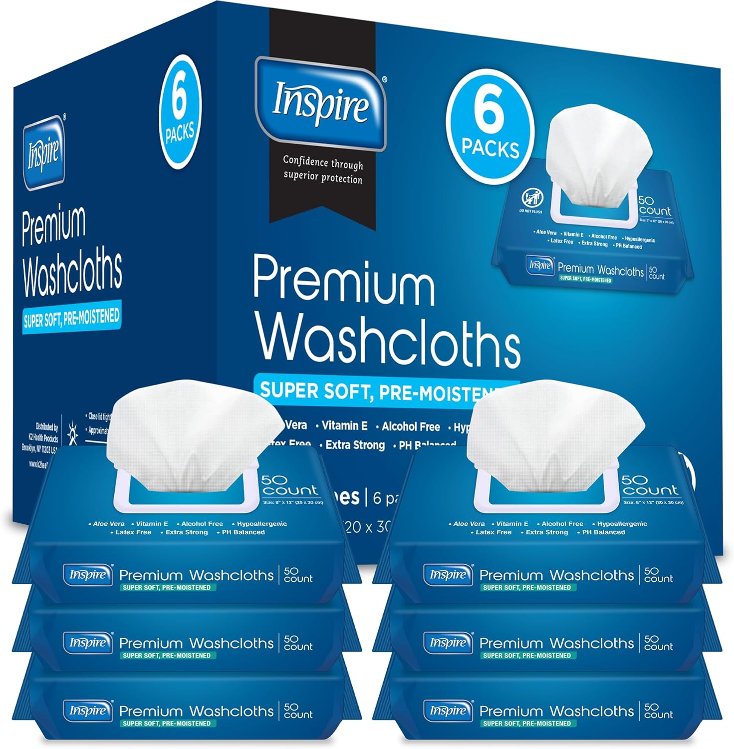 Inspire Adult Wet Wipes, Wash Cloths, Incontinence & Cleansing for Elderly Extra Large, 8"x12" (300