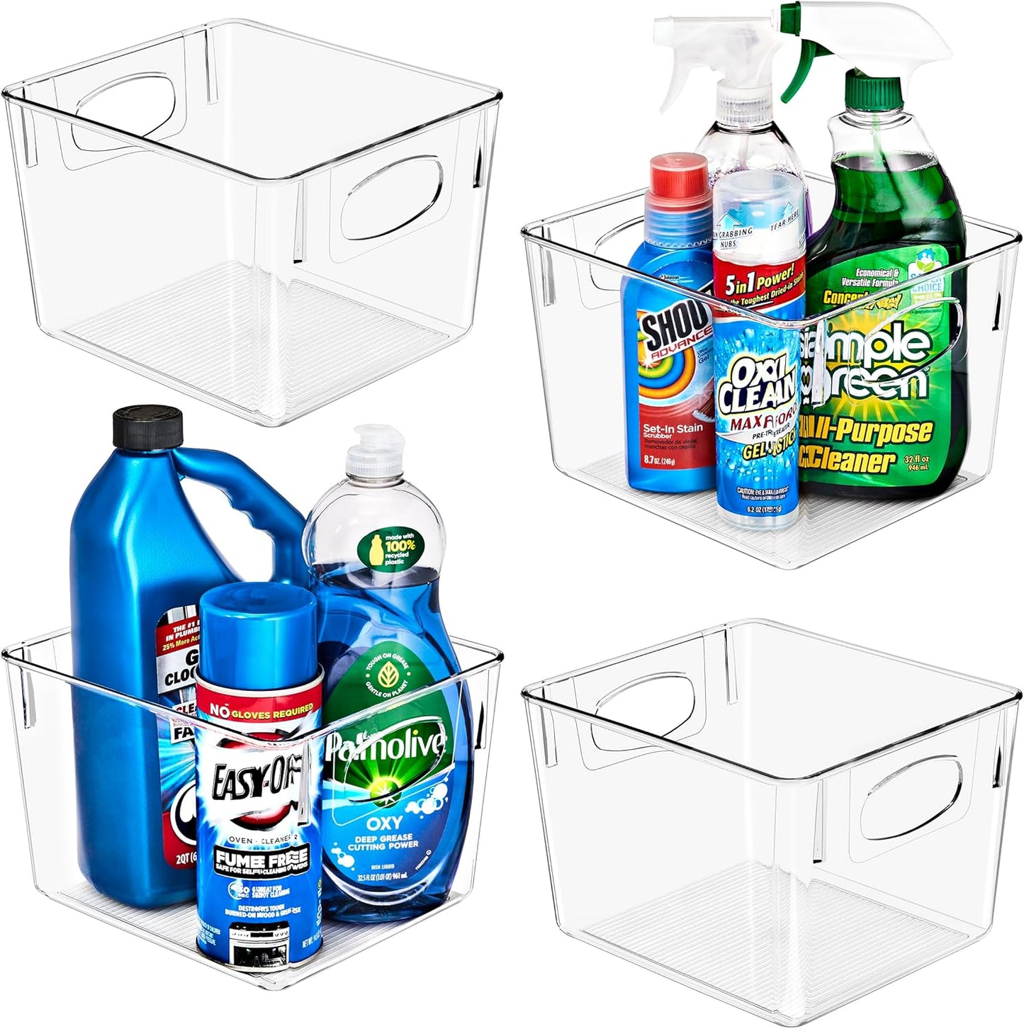 Sorbus 4 Pack Medium Clear Plastic Storage Bins, Clear Organizer Bins with Handle for Kitchen