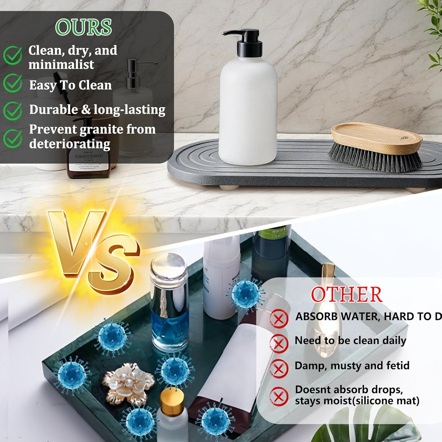 Instant Dry Sink Caddy Organizer, Fast Drying Sink Caddy, Water Absorbing Stone Sponge Holder for