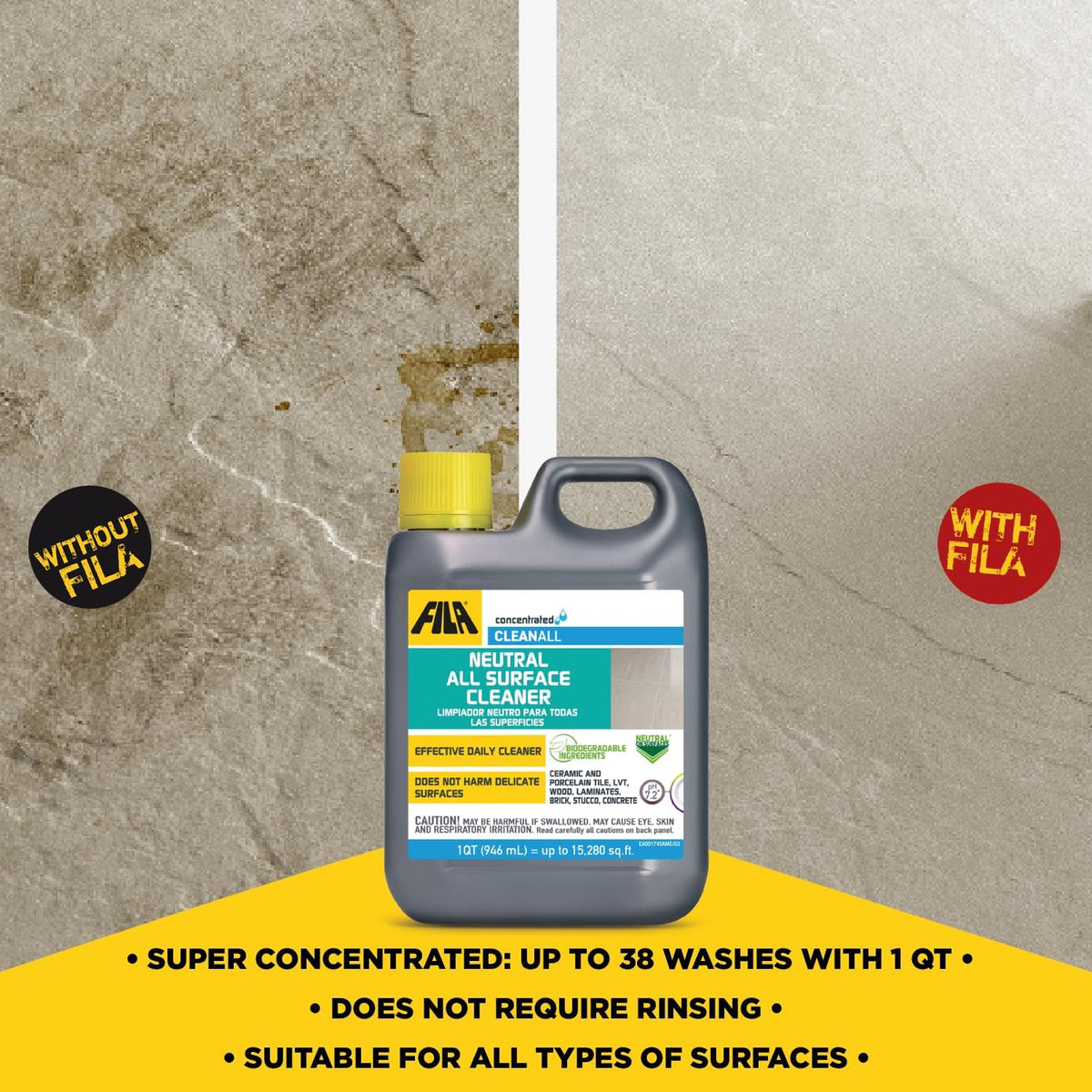 FILA Surface Care Solutions, CLEANALL, Neutral All Purpose Cleaner, Highly Concentrated - Up to 40