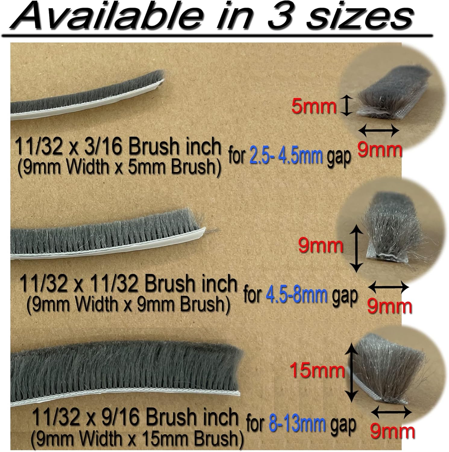 32ft Door Weather Stripping Door Seal Strip Brush for Sliding Windows/Doors Frame (32ft x11/32
