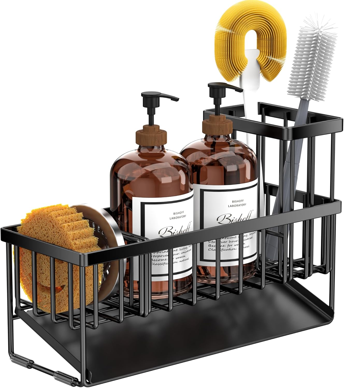 Cisily Extra Large Kitchen Sink Caddy Organzier with High Brush Holder, Sponge Holder for Sink, 304