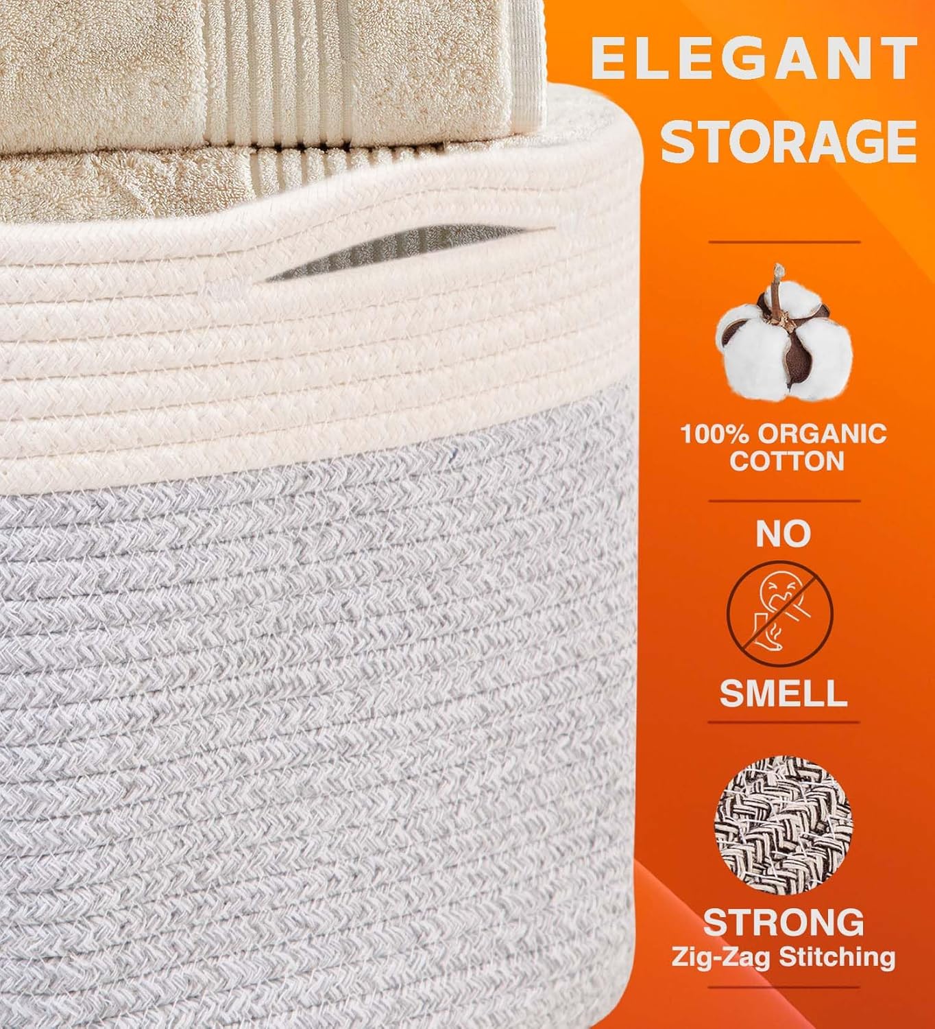 CHAT BLANC Cotton Rope Baskets for Organizing | Storage Baskets for Shelves | Rope Basket for