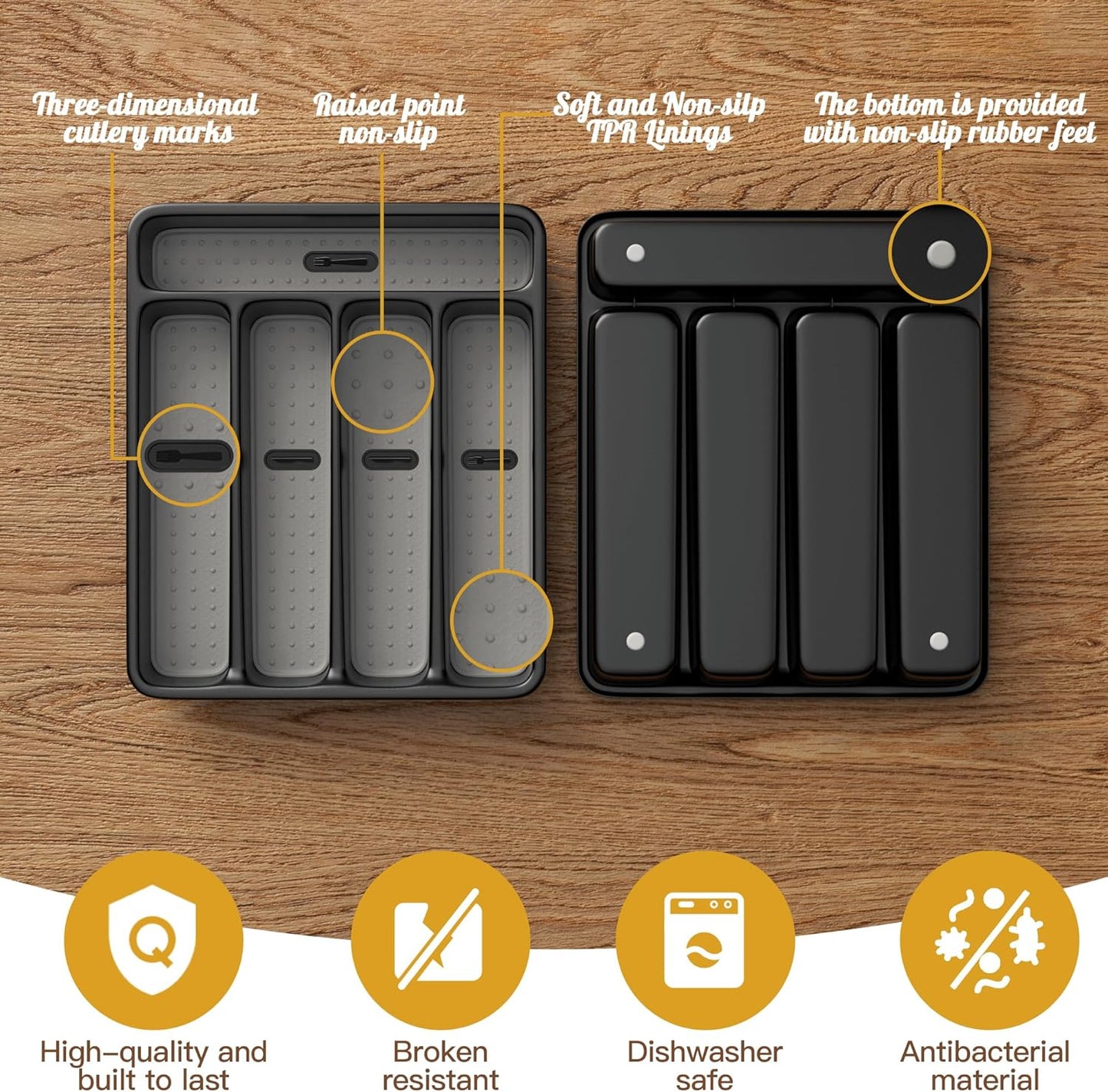 WEBACOO. Silverware Organizer for Kitchen Drawer - Non-Slip Utensil Drawer Organizer - Dishwasher