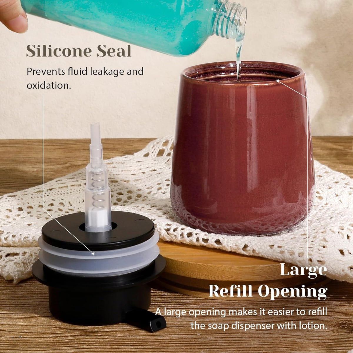 INGOFIN Ceramic Lotion Dispenser - 12 oz Refillable Hand Soap Dispenser Bathroom, Modern Liquid