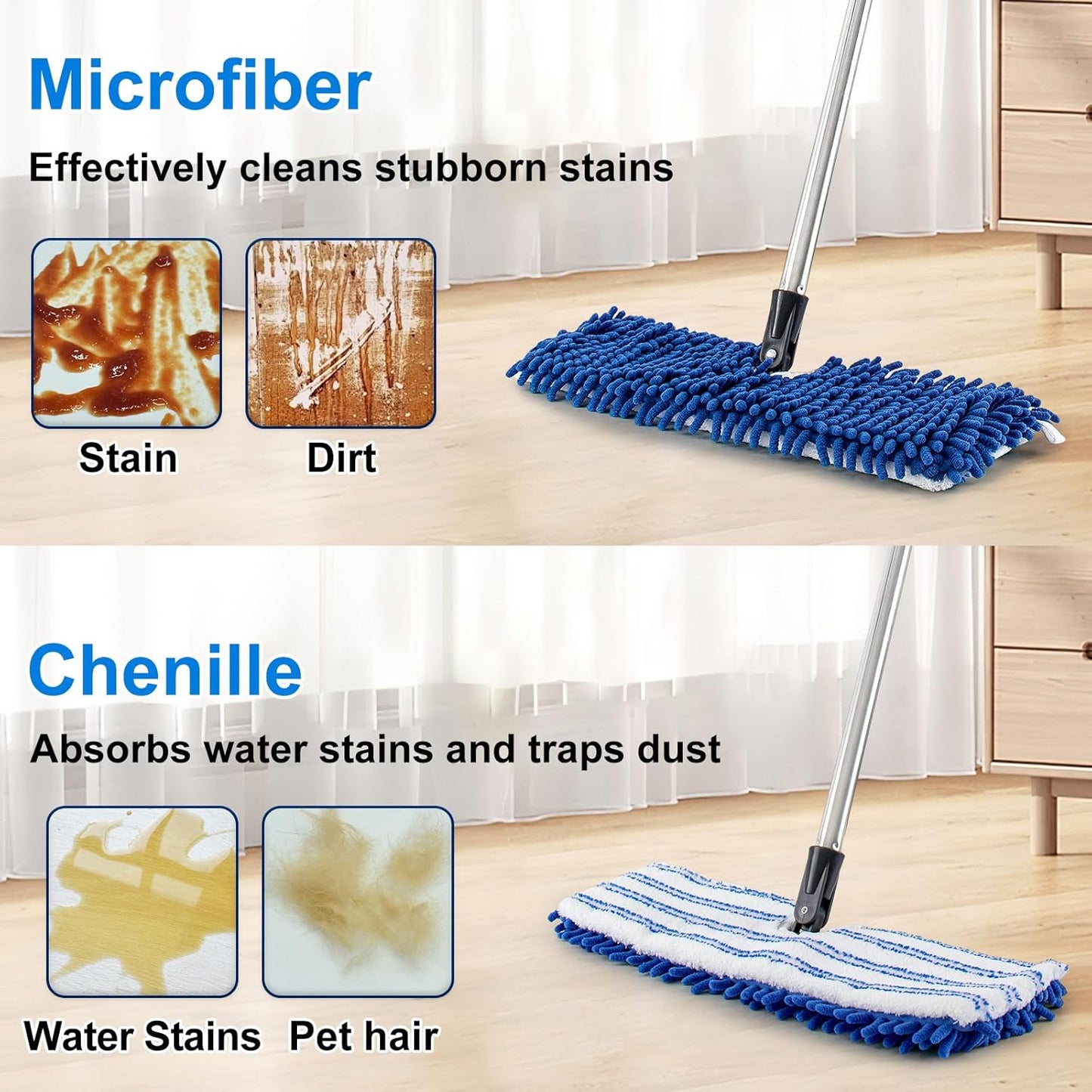 Microfiber Dust Mop for Hardwood Floors, Flat Mops for Floor Cleaning, Double-Sided Flip Mops with