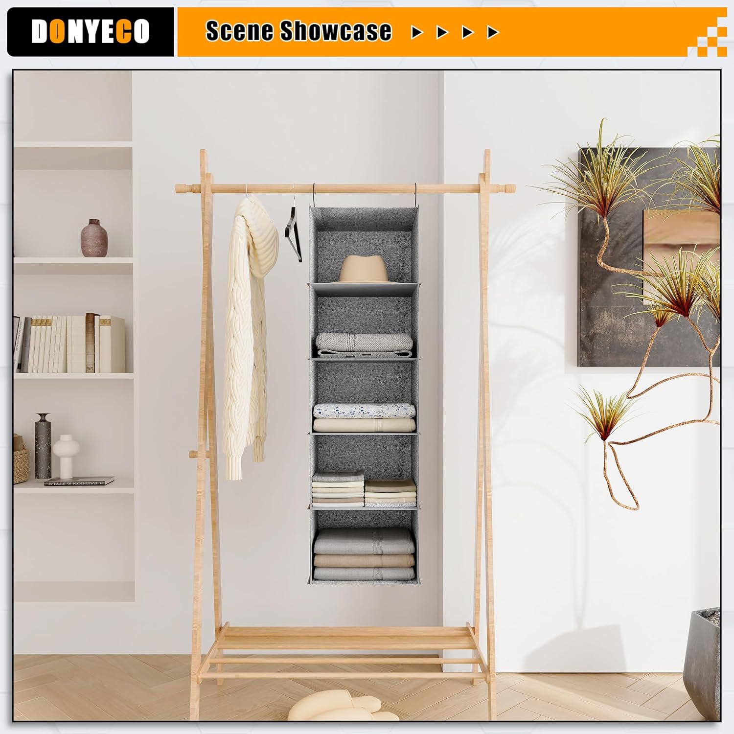 5-Shelf Hanging Storage Closet Organizer, Linen Rv Storage and Organization for Wardrobe, Inside