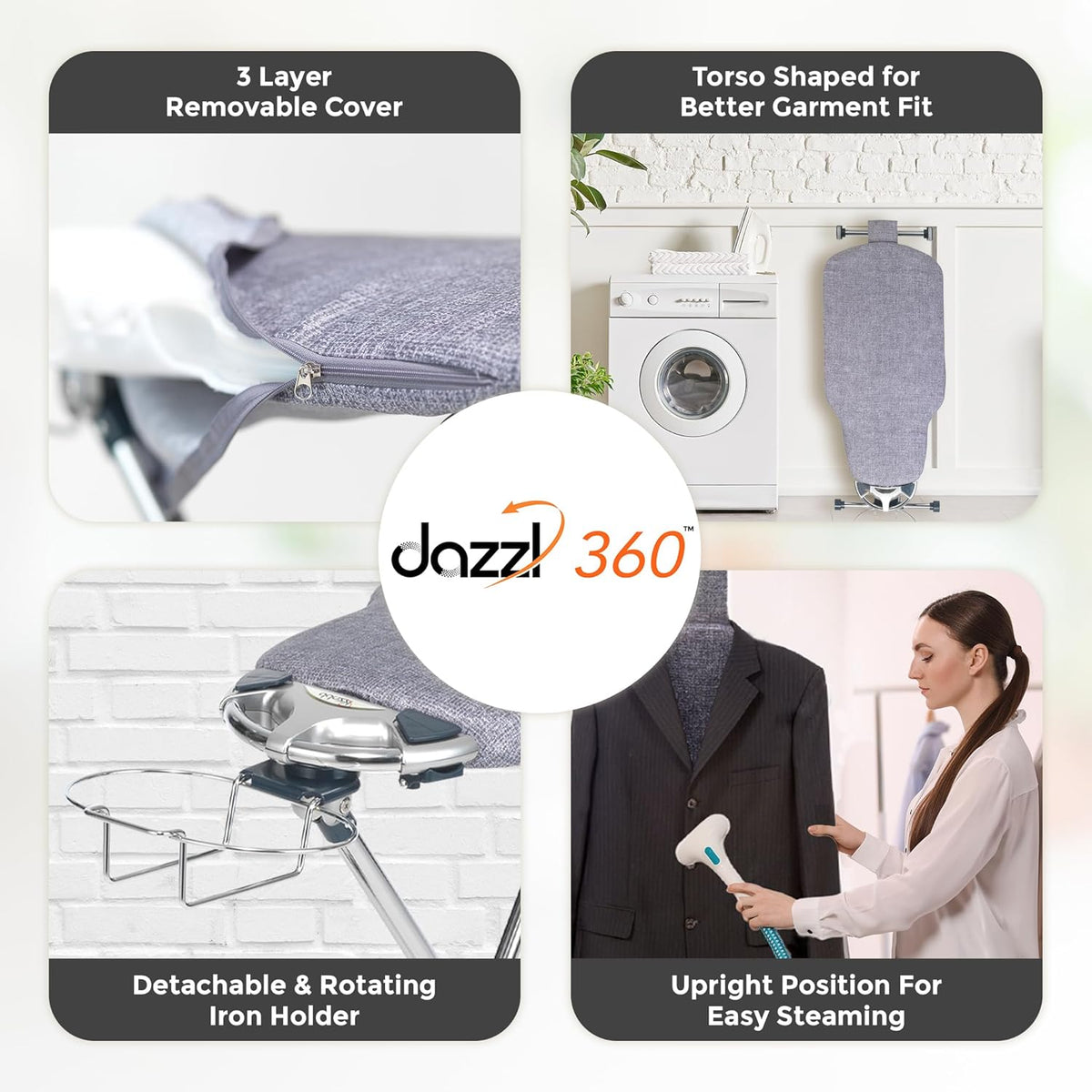 Dazzl 360° Dual-Sided Iron Board - Torso-Shaped Ironing Board Full Size with 8-Level Adjustable
