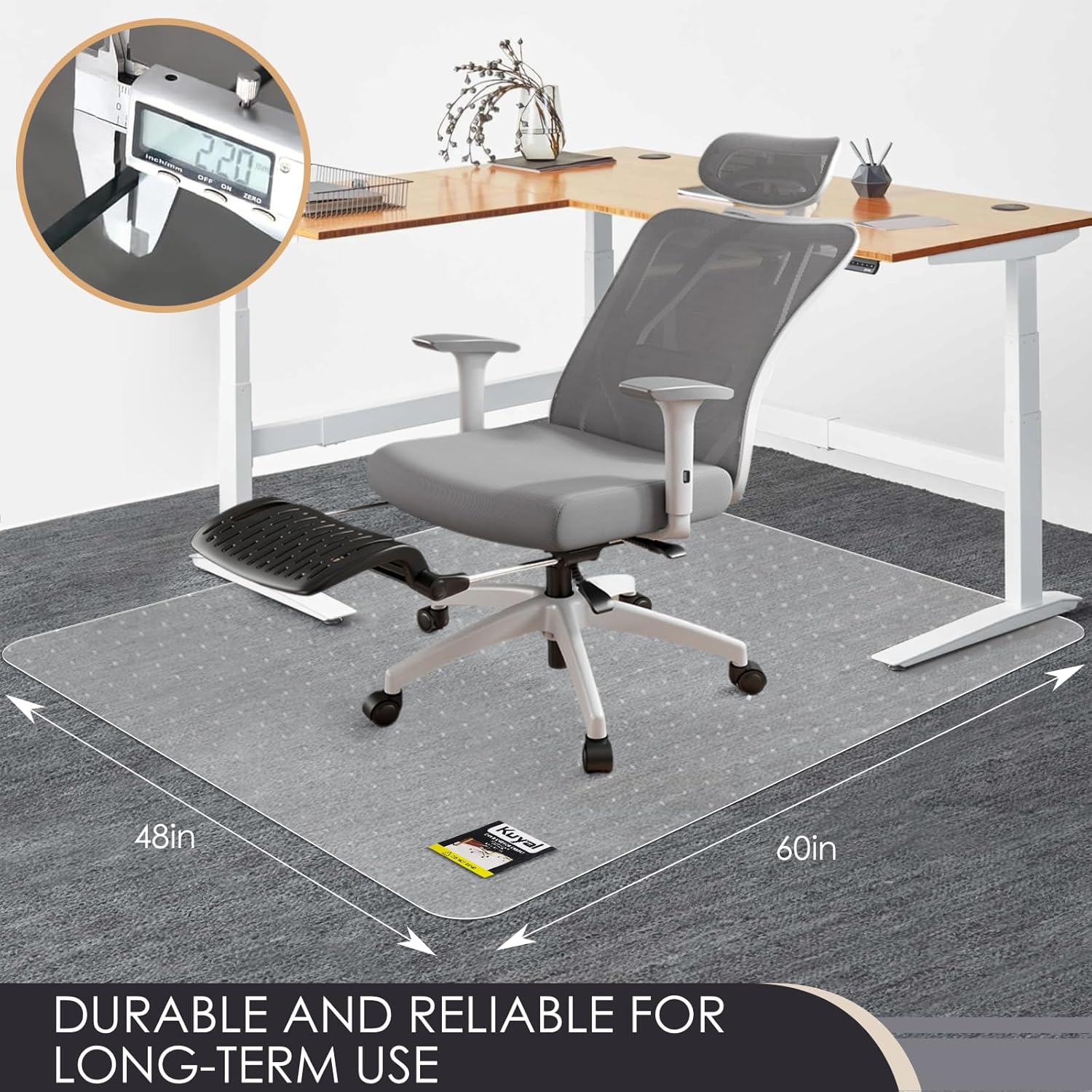Kuyal Office Chair Mat for Carpet, 2 Pack 48x 60 Clear Heavy Duty Computer Chair Mat, Under Desk