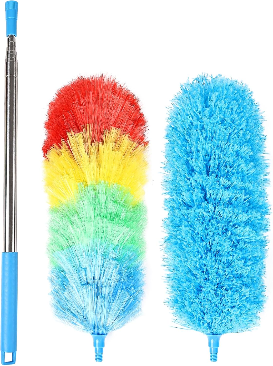 Rainbow Extendable Static Duster Reusable Microfiber Duster with 100" Telescoping Pole, Beandable