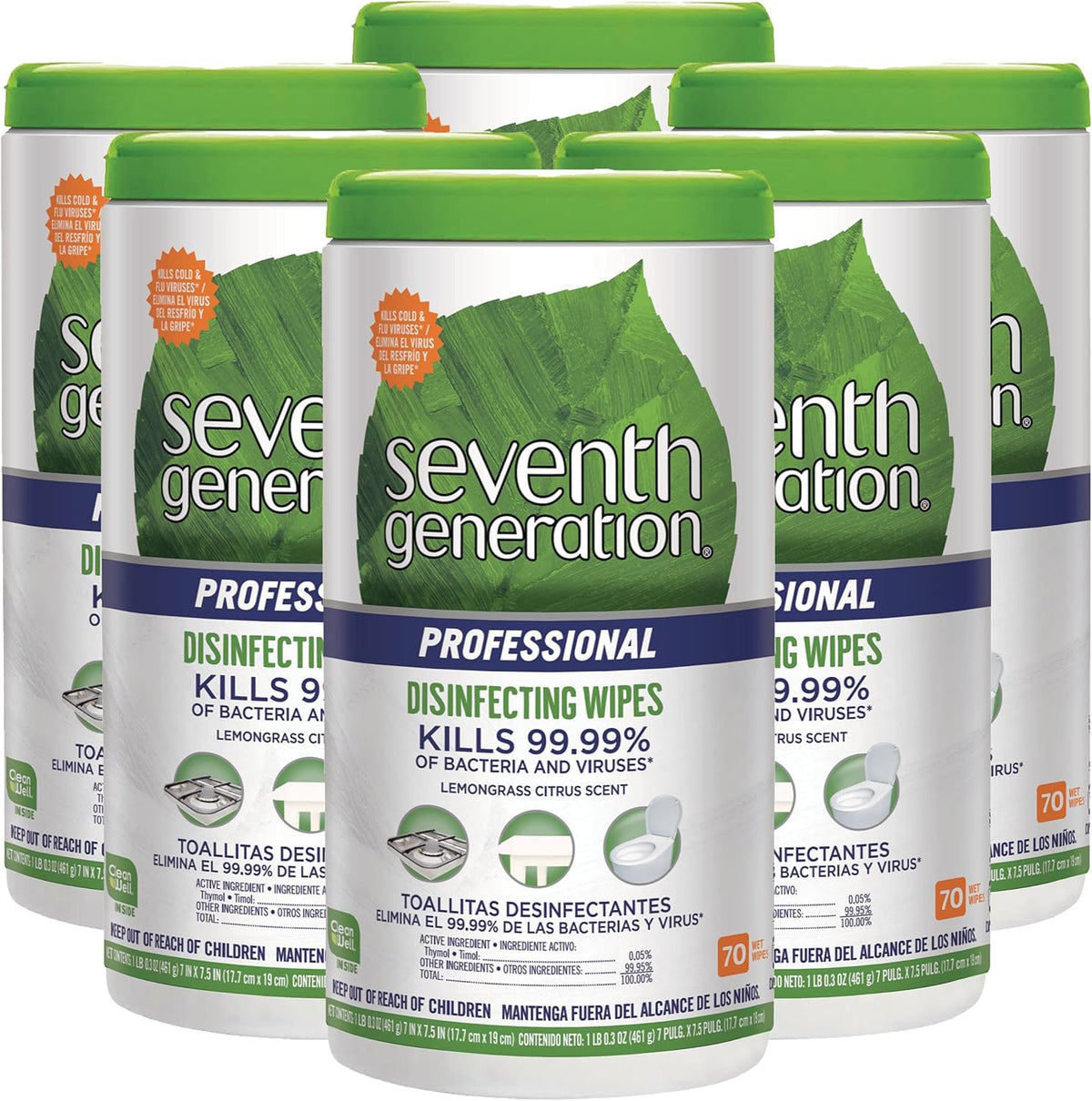 Seventh Generation Professional Disinfecting Multi Surface Wipes, Lemongrass Citrus, 70 count Tubs