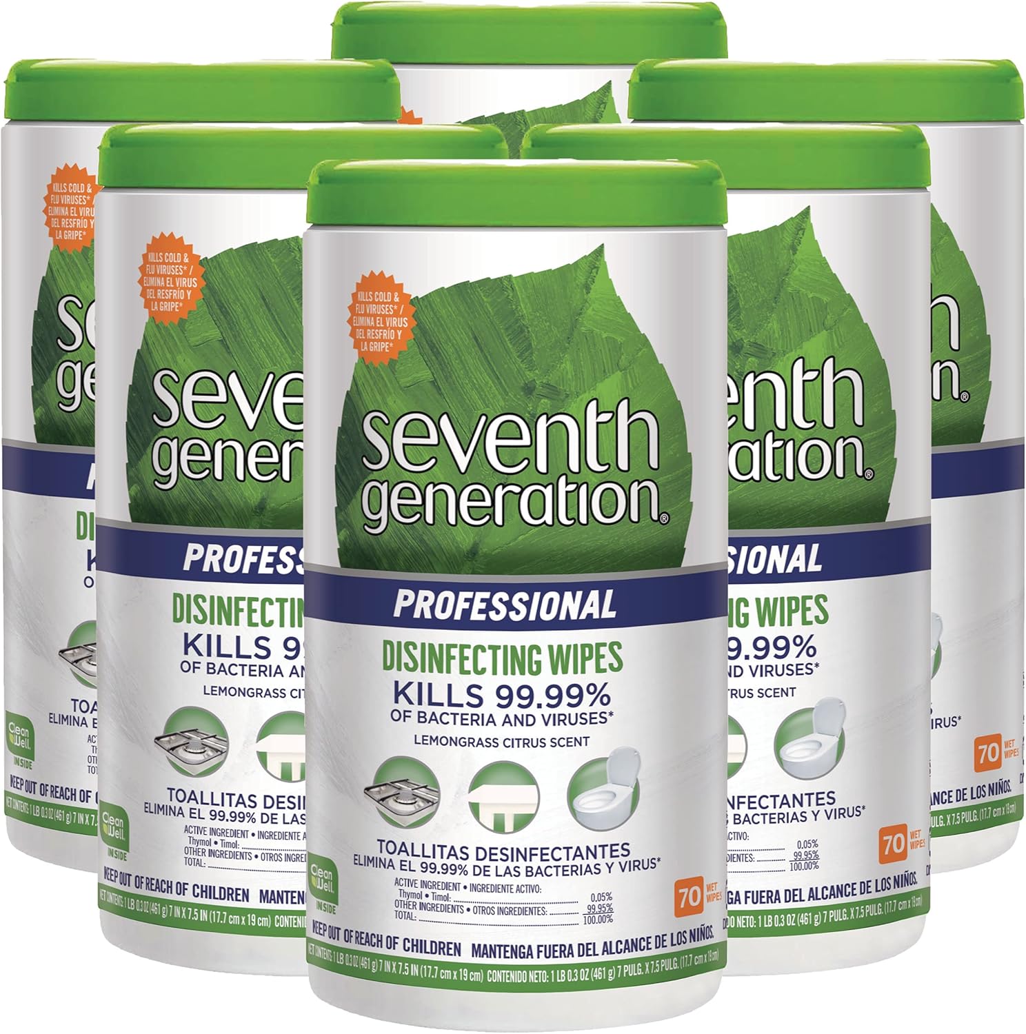 Seventh Generation Professional Disinfecting Multi Surface Wipes, Lemongrass Citrus, 70 count Tubs
