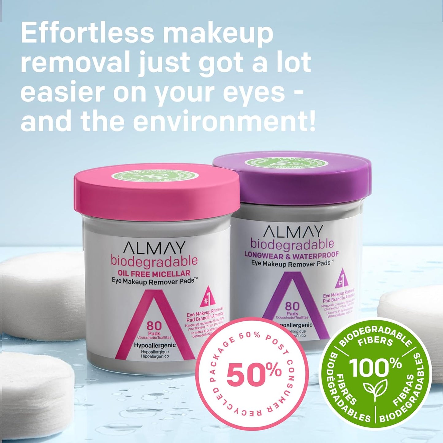 Almay Biodegradable Makeup Remover Pads, Micellar Gentle, Hypoallergenic, Fragrance-Free