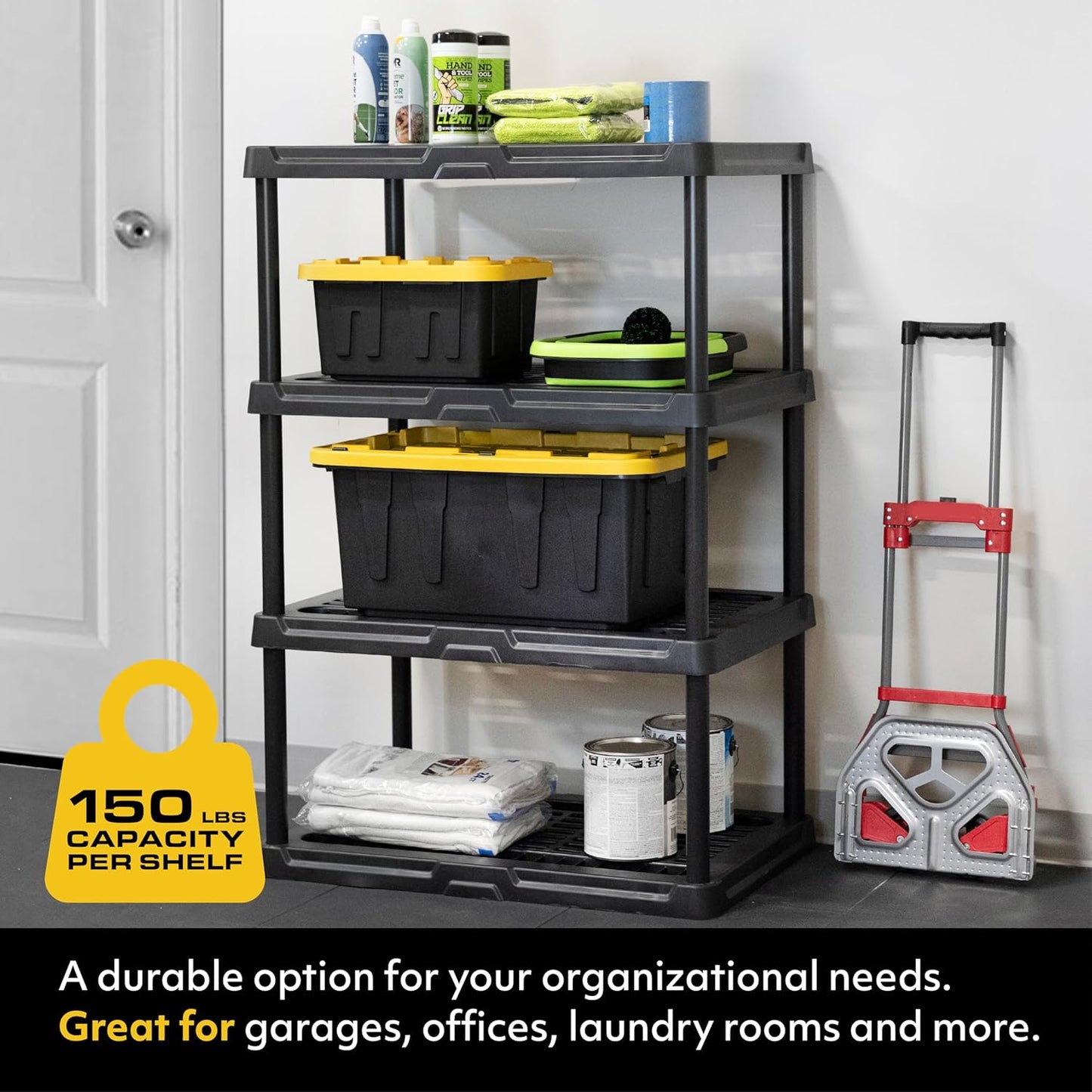 CX 4-Tier (53”H x 36”W x 18”D) Plastic Storage Shelving Unit (Black) 2 Pack, Heavy Duty, 150lbs Per