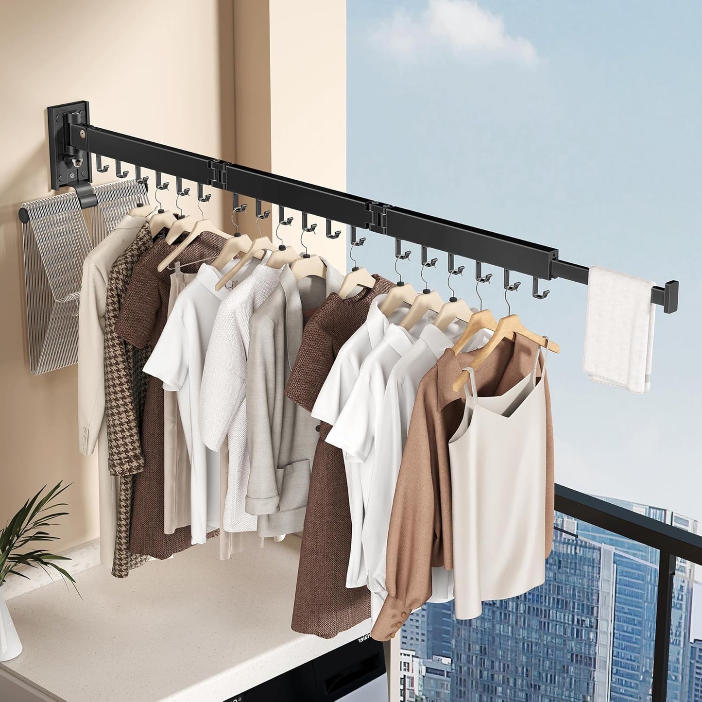 Wall Mounted Collapsible Clothes Drying Rack, Space-Saving Laundry Drying Rack Clothing Hanger