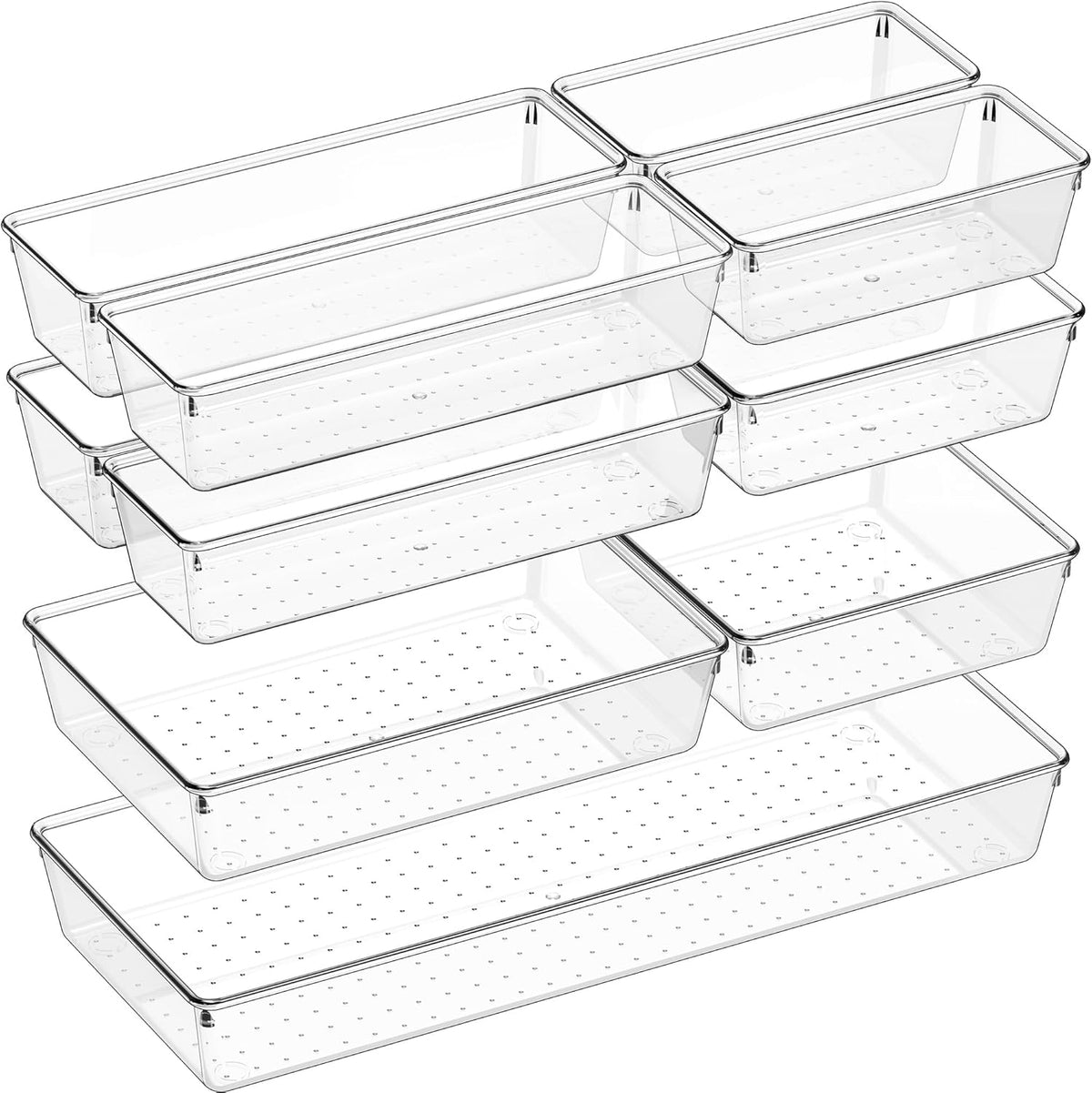 Criusia 11 PCS Clear Plastic Drawer Organizer Set - 5 Large Size Versatile Kitchen and Bathroom