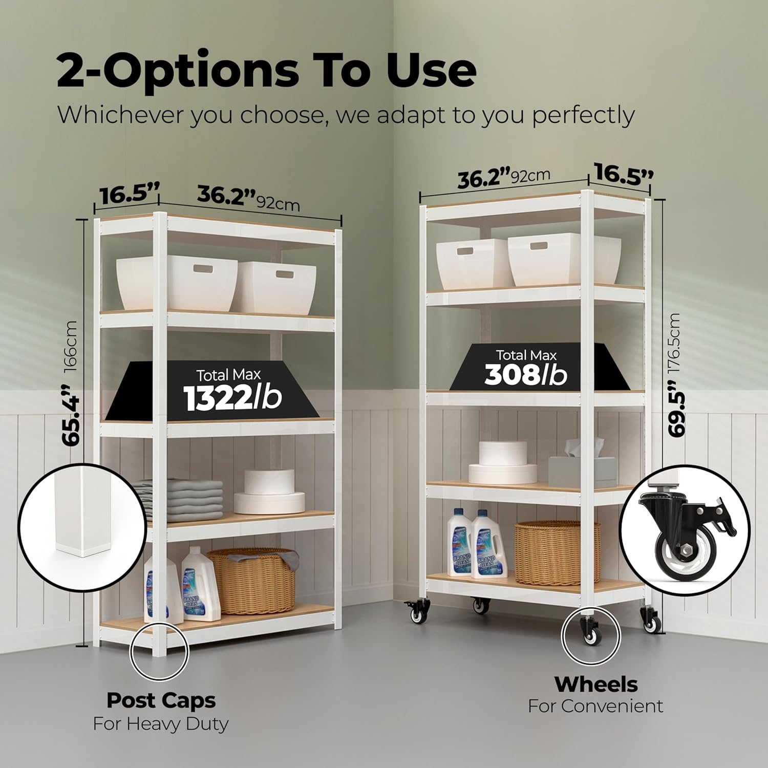 HOMEDANT House White 5-Tier Metal Rolling Cart Shelf Rack Casters Heavy Duty Wheel Shelving Unit