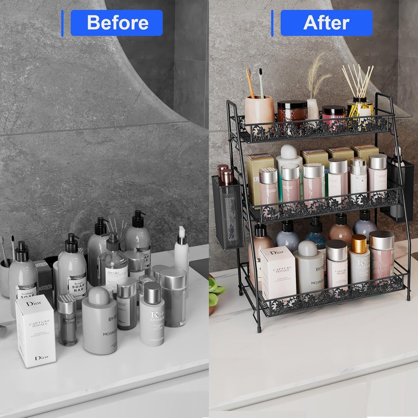 3-Tier Large Size Storage Rack,Counter Organiztion for Bathroom Countertop Organizer Shelf for