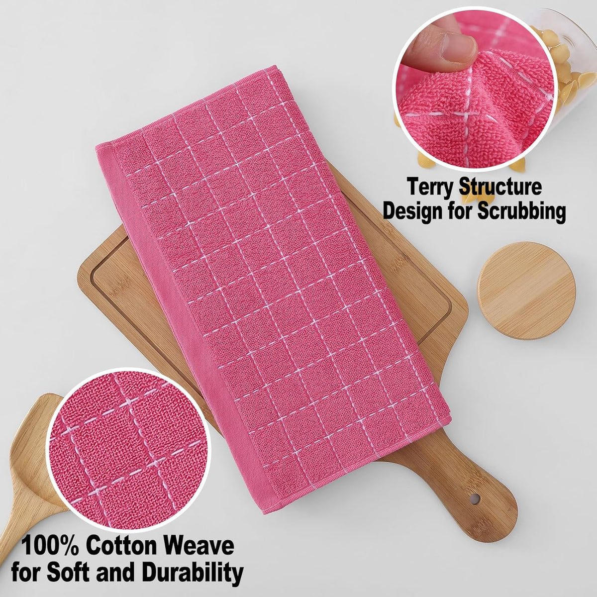 Homaxy 100% Cotton Terry Kitchen Dish Cloths, Ultra Soft and Absorbent Dish Towels for Kitchen