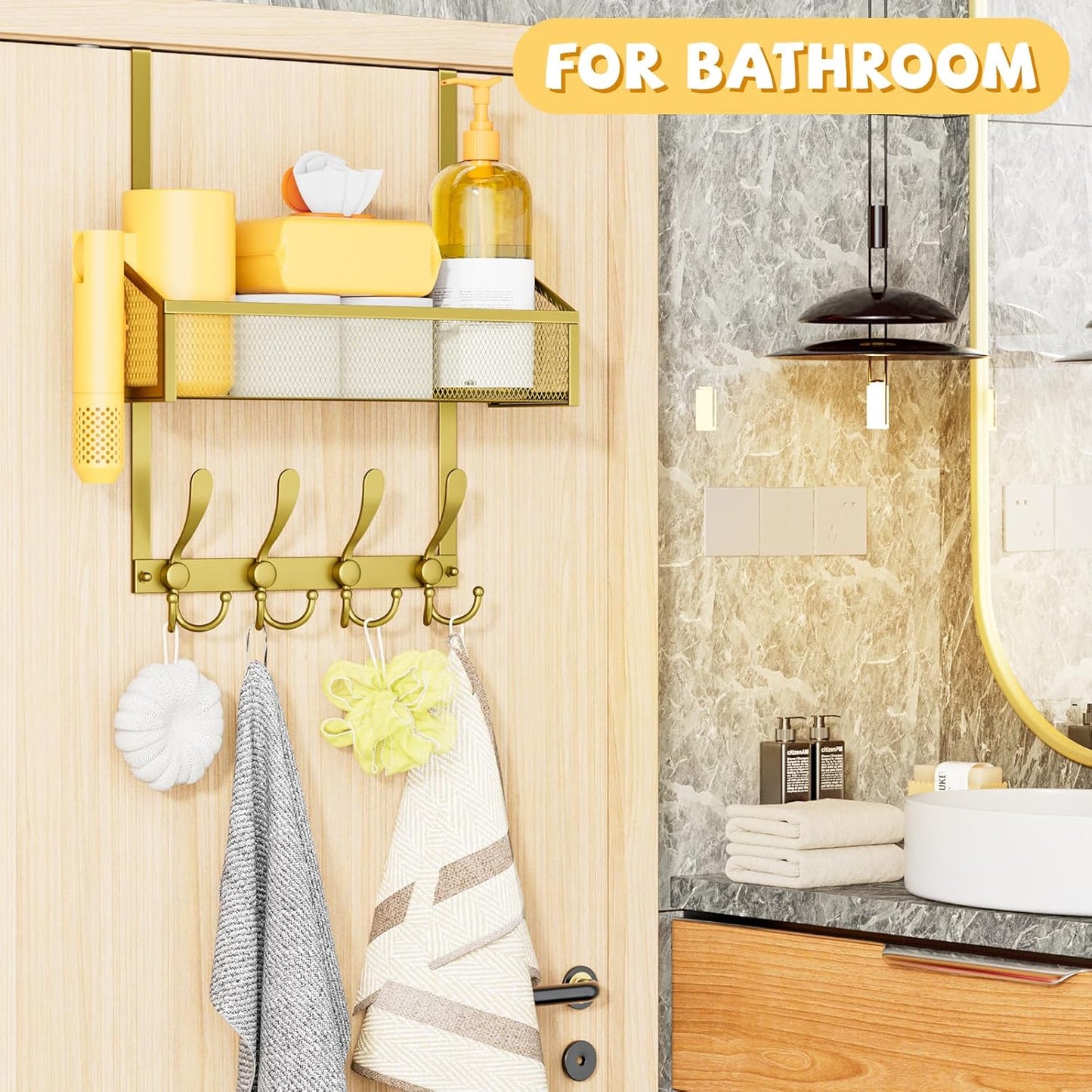 Over The Door Hooks Organizer, Coat Rack Over The Door Storage Hanger Towel Rack, Back of Storage