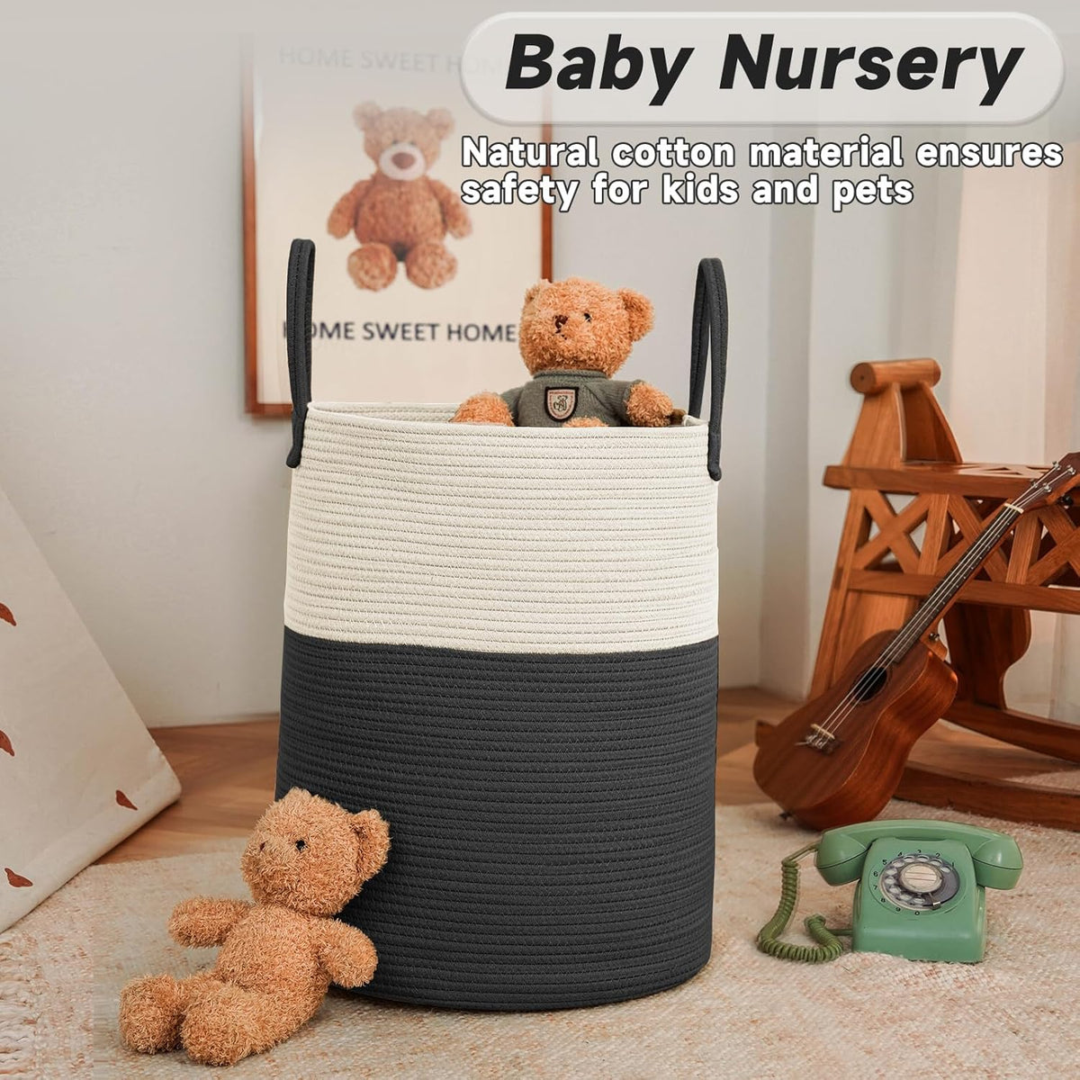 Large Woven Laundry Basket Hamper,100L Cotton Rope Storage Bin for Blankets,Toys and