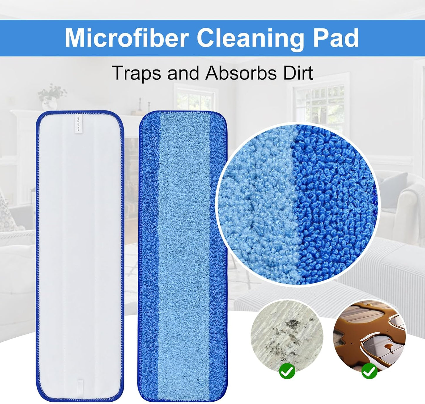 4 Pack Microfiber Cleaning Pad for Bona Mop Safe for Hardwood & Hard Surface Floors Dry Wet Floor