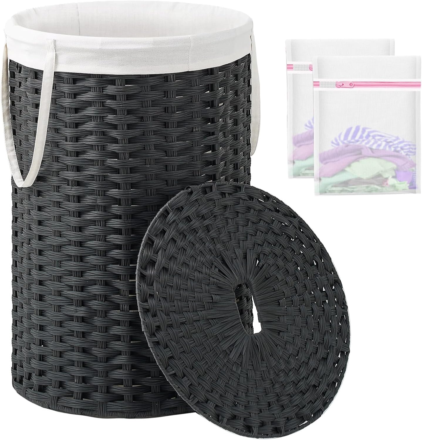 Large Laundry Hamper Laundry Basket Round 34.3 Gal (130 L) Handwoven Wicker Laundry Baskets Rattan