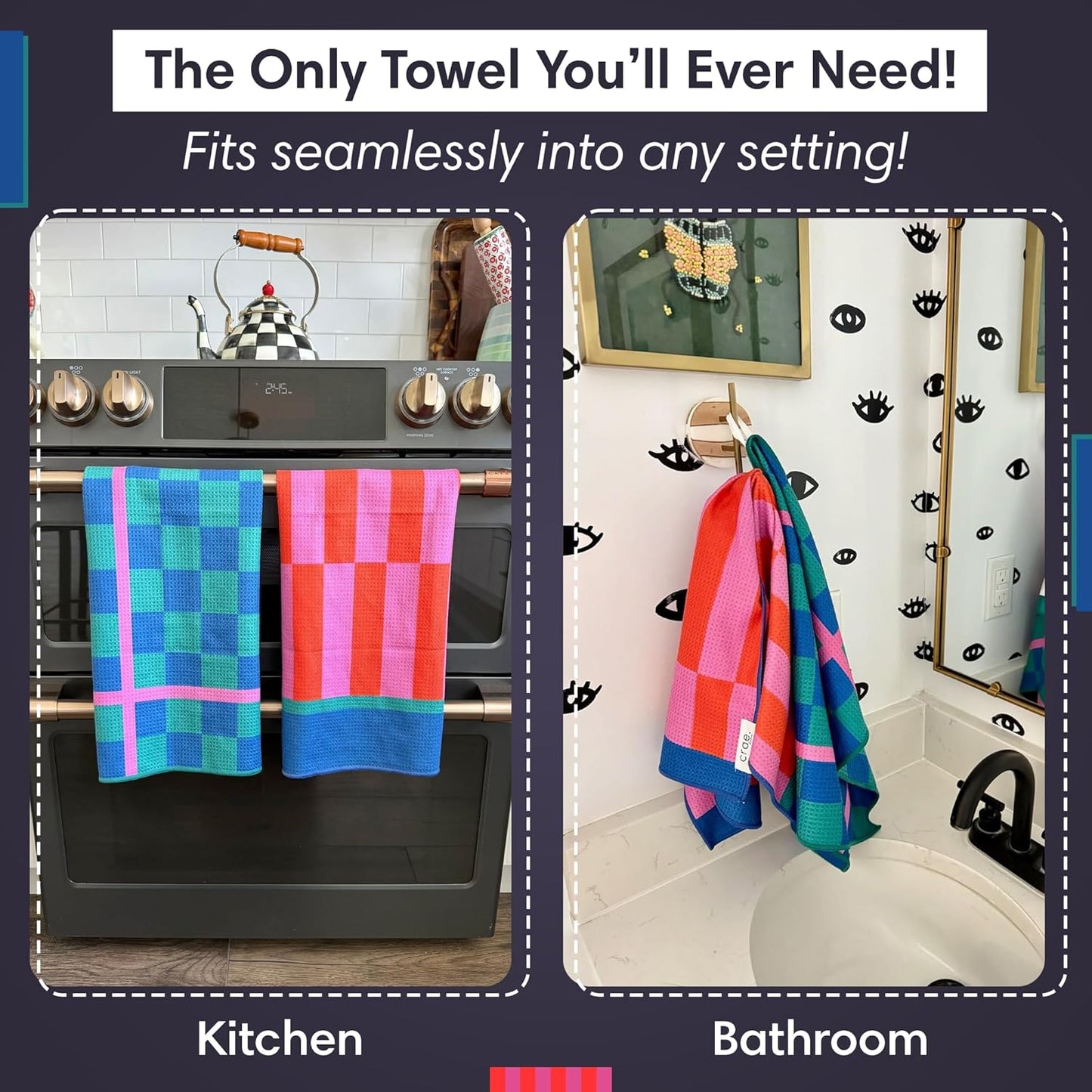 Microfiber Hand Towel & Washcloth Set of 2 - Double-Sided, Waffle Weave, Super Absorbent