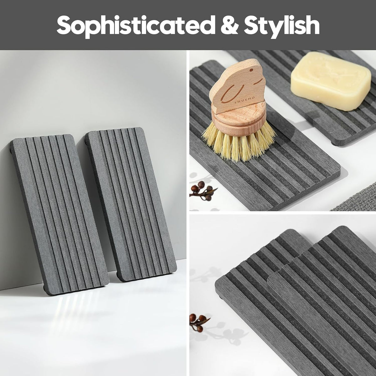2PCS Diatomite Quick Stone Drying Tray Mat For Bathroom & Kitchen Counter, Instant Dry Water