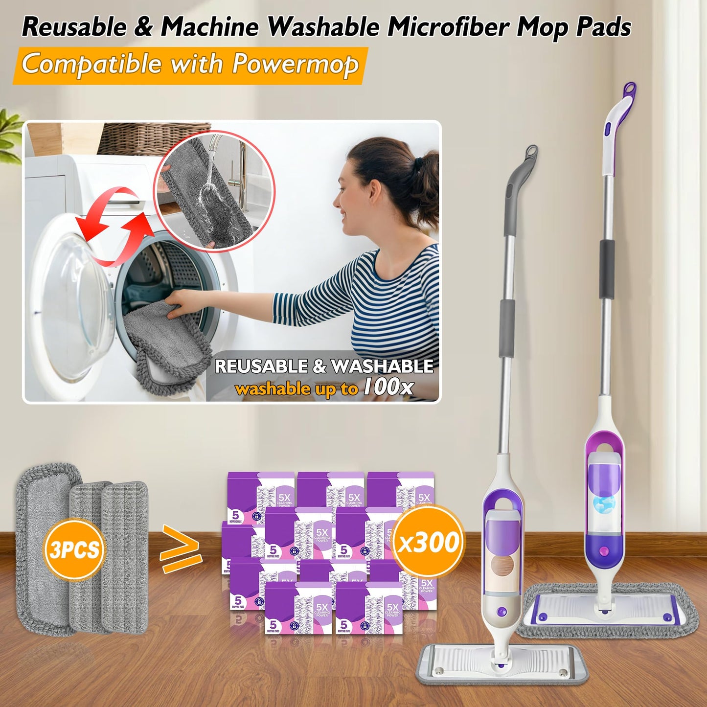 Spray Mop for Floor Cleaning: Microfiber Wet Dry Mops with 3 Washable Pads
