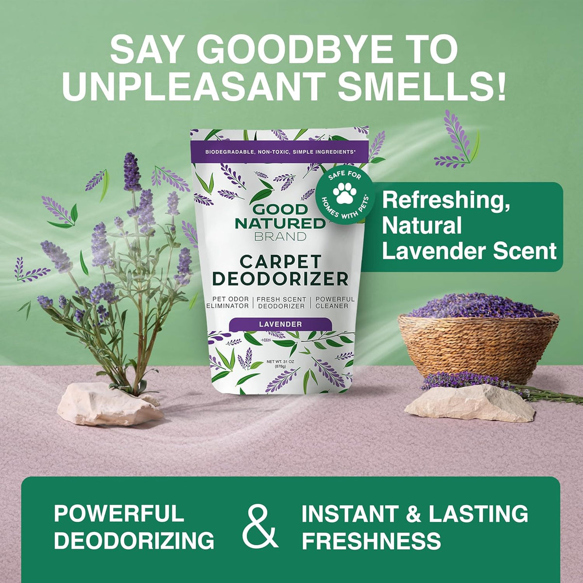 Good Natured Brand | Carpet Deodorizer & Freshener Powder | 31 oz Pet Odor Eliminator for Strong
