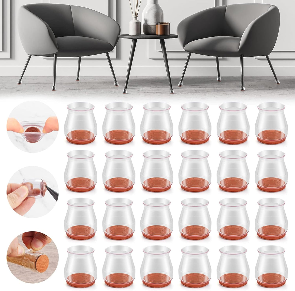 24PCS Upgraded Silicone Chair Leg Floor Protectors for Hardwood Floors, Furniture Sliders for Chair