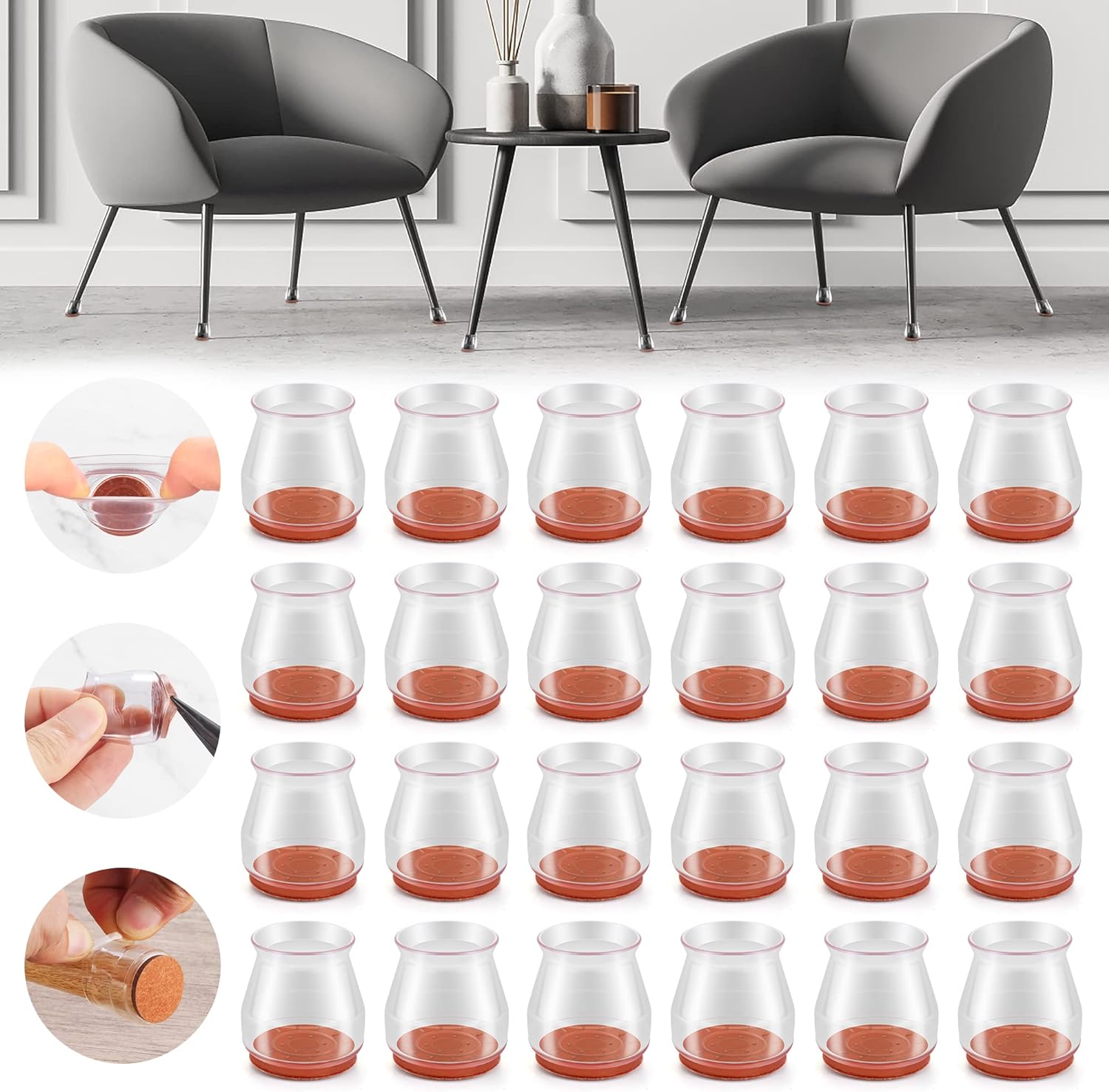 24PCS Upgraded Silicone Chair Leg Floor Protectors for Hardwood Floors, Furniture Sliders for Chair
