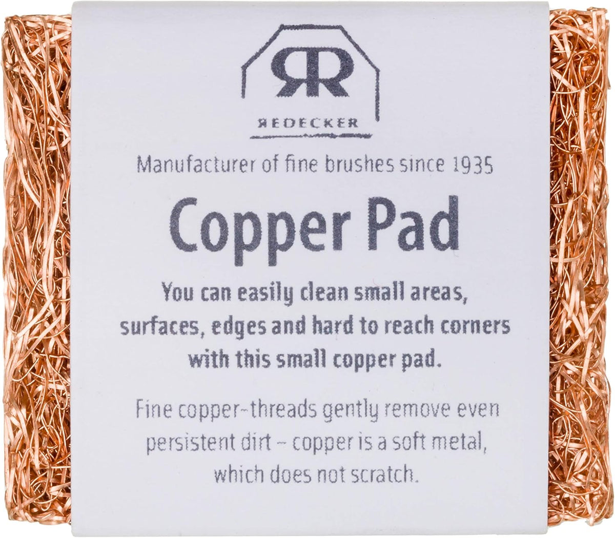 Redecker Copper Thread Mini Scrubber, 2 x 1-5/8 inches, Non-Abrasive Scouring Pad, Scrubber for